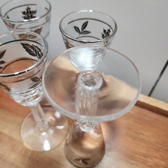 4) Libbey Cordial Glasses 4.25" Hostess Set 1oz Silver Leaf Foliage - Picture 10 of 12